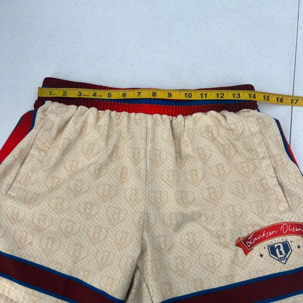 BL101 Apparel Jackson Olson Mesh Baseball Shorts Cream Red Blue Mens Small
